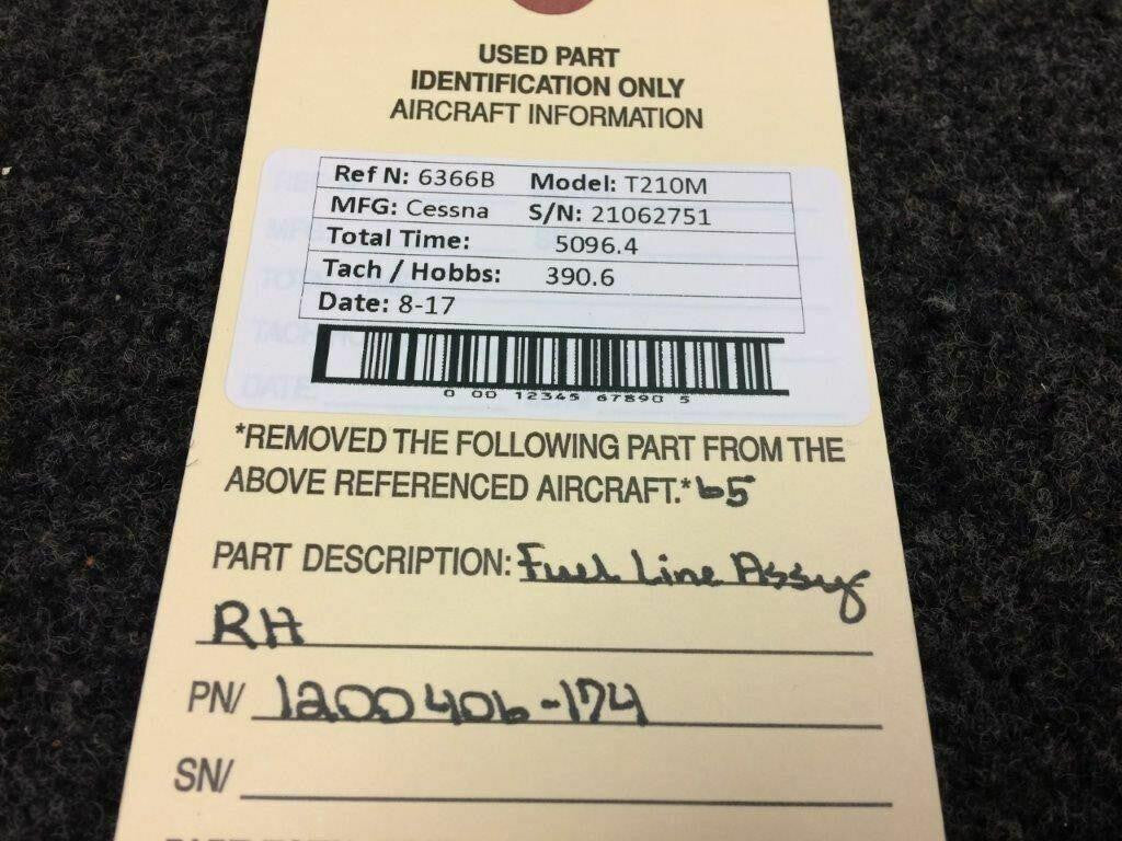 Cessna 1200406-174 Cessna T210M Fuel Line Assy RH