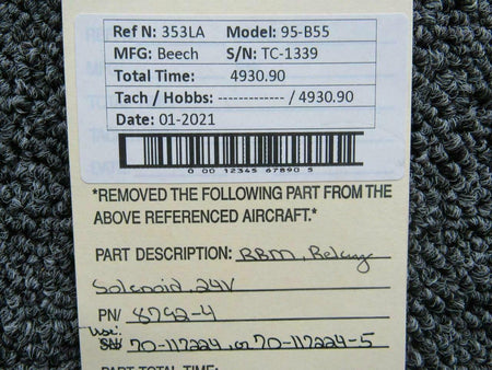 Beechcraft 8792-4 Use 70-117224-5 Beech 95-B55 RBM Relay Solenoid Volts 24