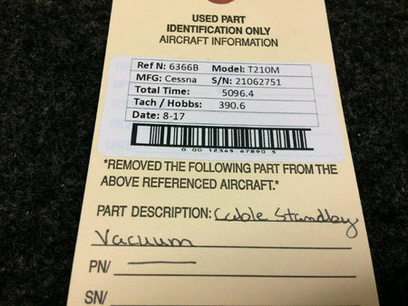 Cessna T210M Cable Standby Vacuum Length 40