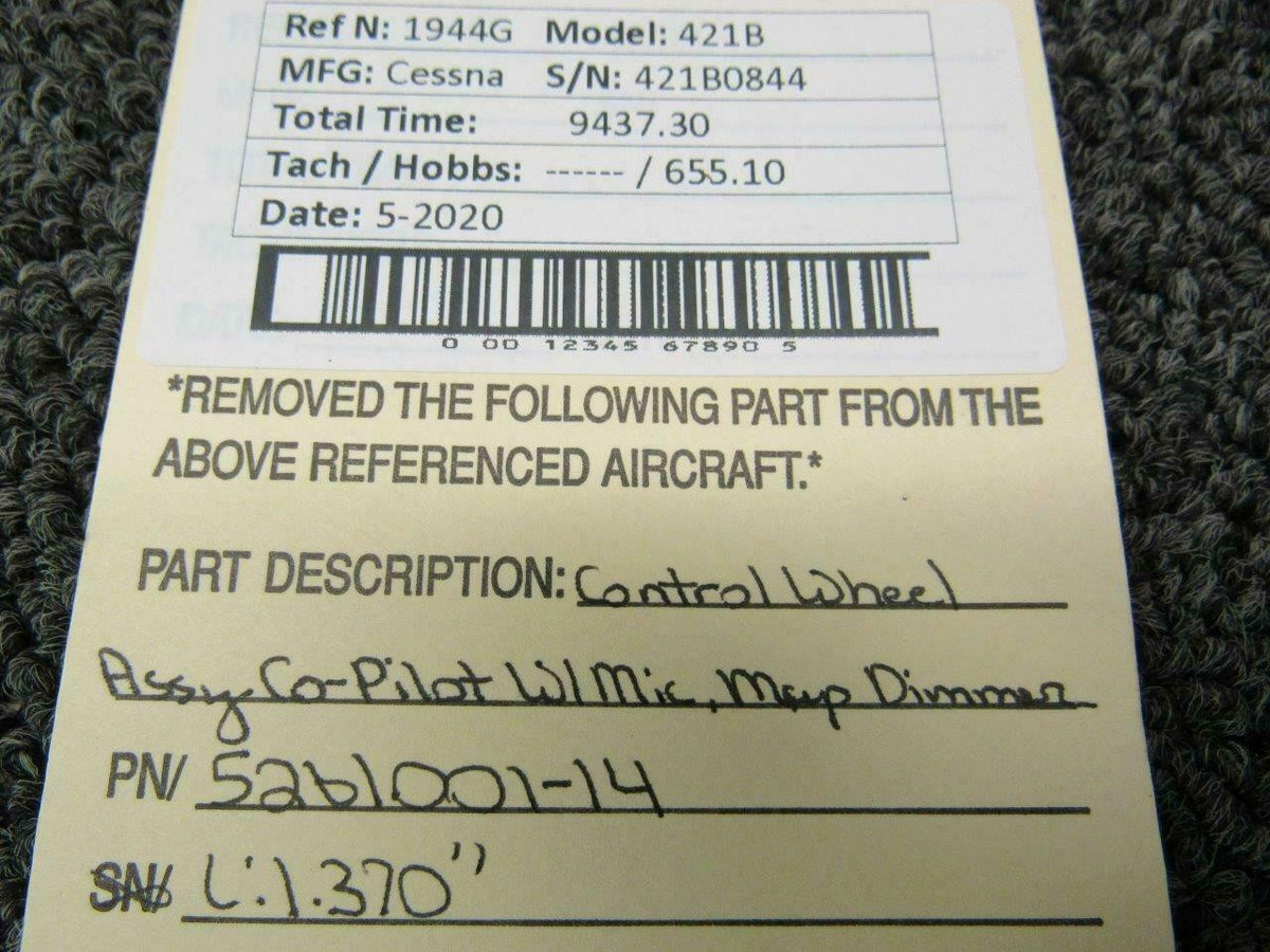 Cessna 5261001-14 Cessna 421B Control Wheel Co-Pilot W/ Mic Switch, Map Dimmer