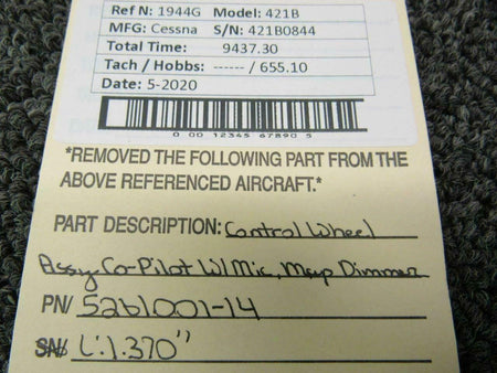 Cessna 5261001-14 Cessna 421B Control Wheel Co-Pilot W/ Mic Switch, Map Dimmer