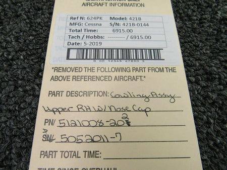 Cessna 5121008-204 / 5052011-7 Cessna 421B Cowling Assy Upper RH W/ Nose Cap