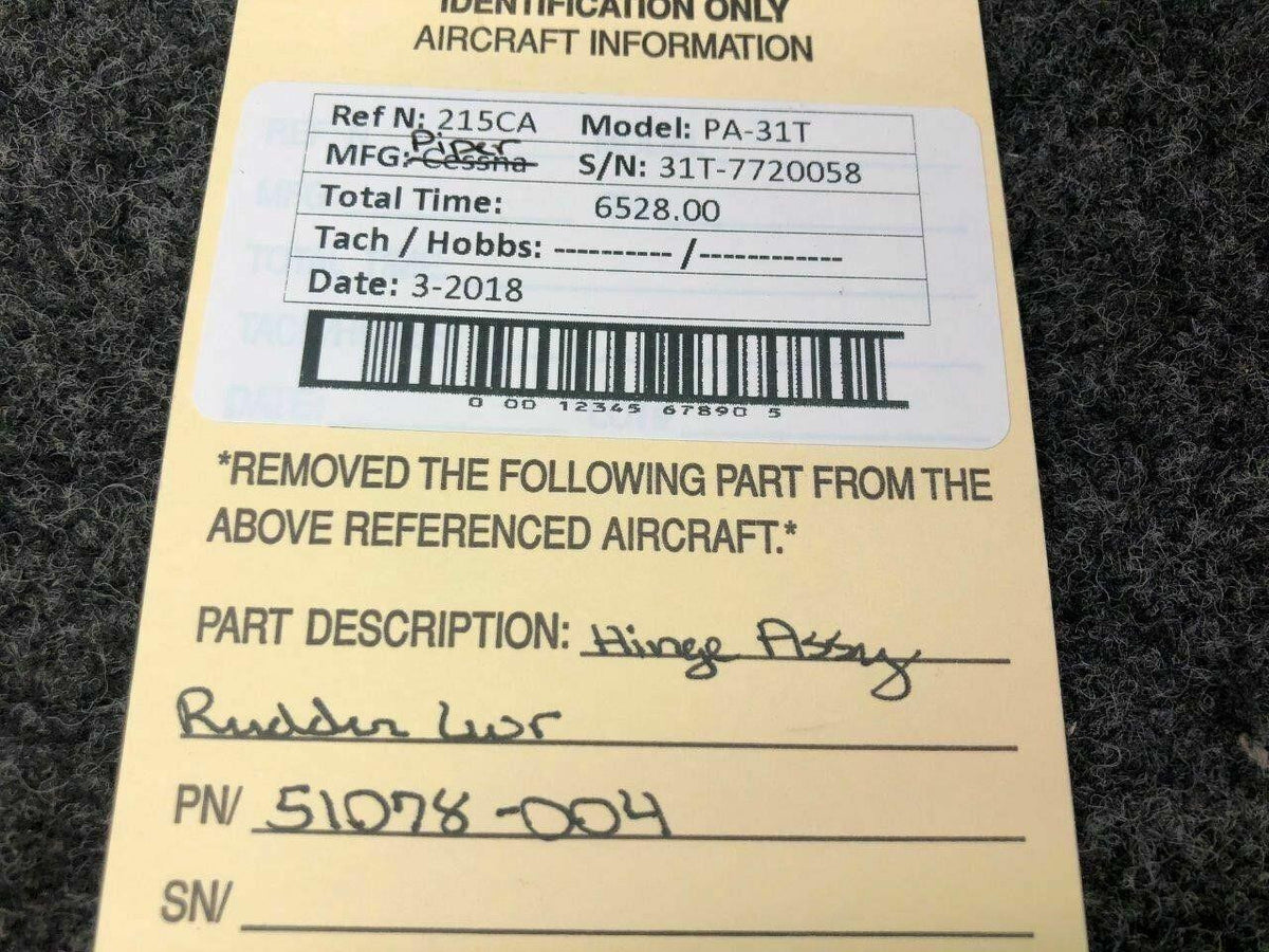Piper 51078-004 Piper PA-31T Hinge Assy Rudder Lower