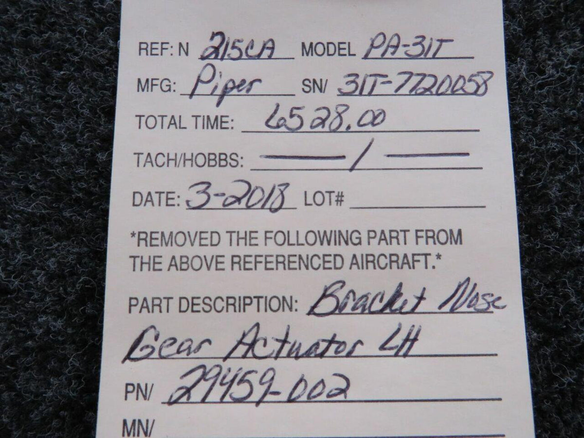Piper 29459-002 Piper PA-31T Bracket Nose Gear Actuator LH
