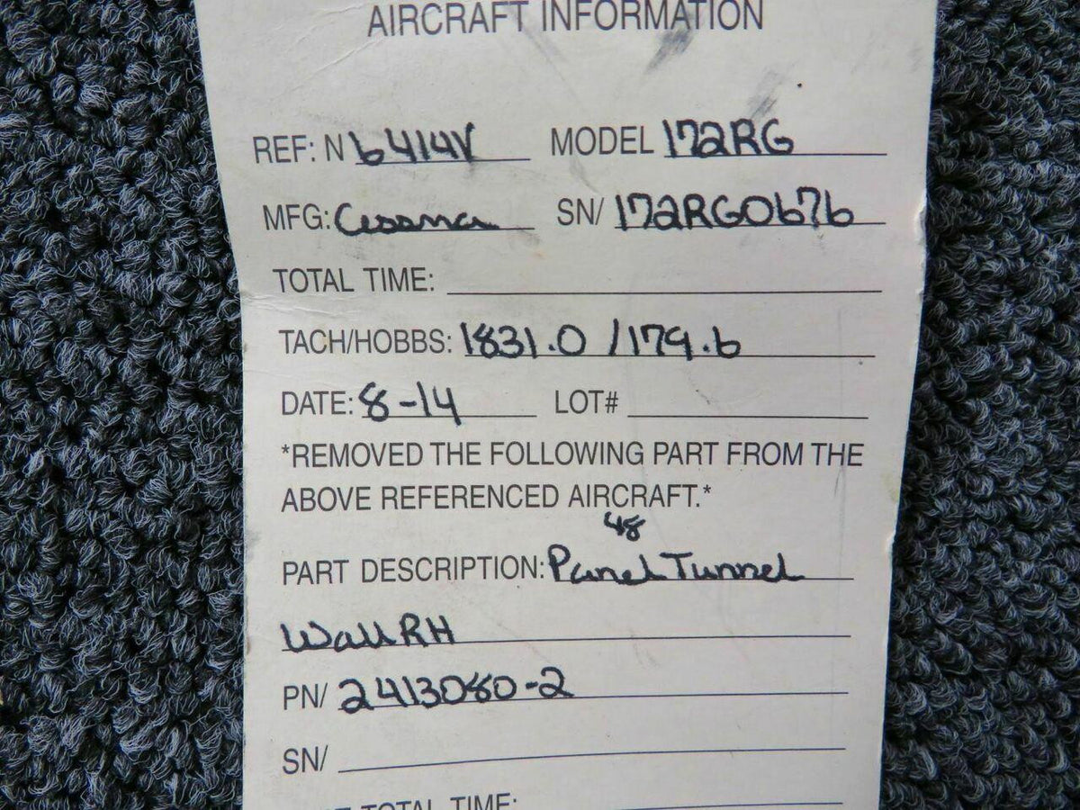 Cessna 2413080-2 Cessna 172RG Panel Tunnel Wall RH Keel