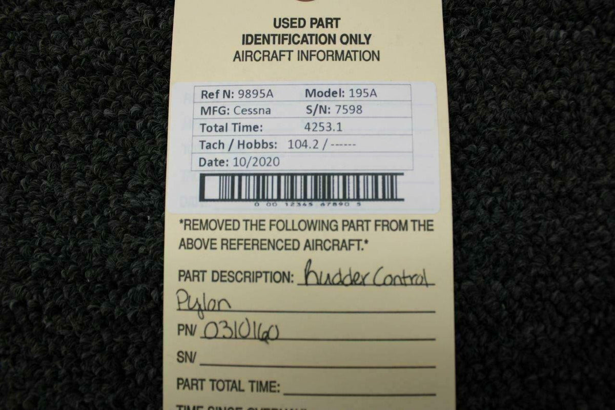 0310160 Cessna 195A Rudder Control Pylon BAS Part Sales | Airplane Parts