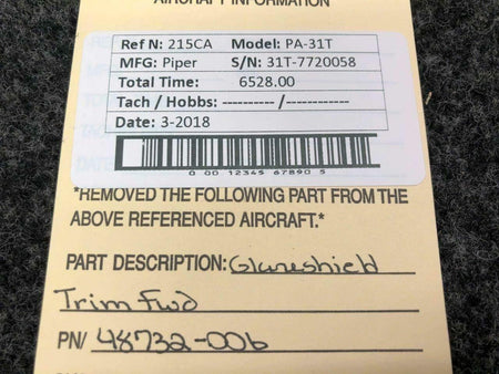 Piper 48732-006 Piper PA-31T Glareshield Assy Trim Forward