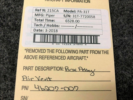 Piper 46207-007 Piper PA-31T Box Assy Air Vent