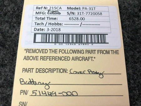 Piper 51449-000 Piper PA-31T Cover Assy Battery