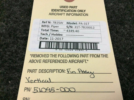 Piper 51095-000 Piper PA-31T Cheyenne Fin Assy Vertical
