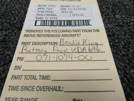 Bendix King 071-1074-00 Piper PA31T Bendix King Battery Pack KDA 696