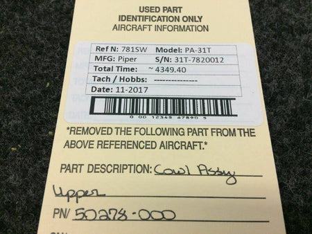 Piper 50278-000 Piper PA-31T Cheyenne Cowl Assy Upper