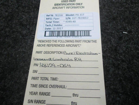 48179-054 Piper PA-31T Panel Electroluminescent Controls RH BAS Part Sales | Airplane Parts