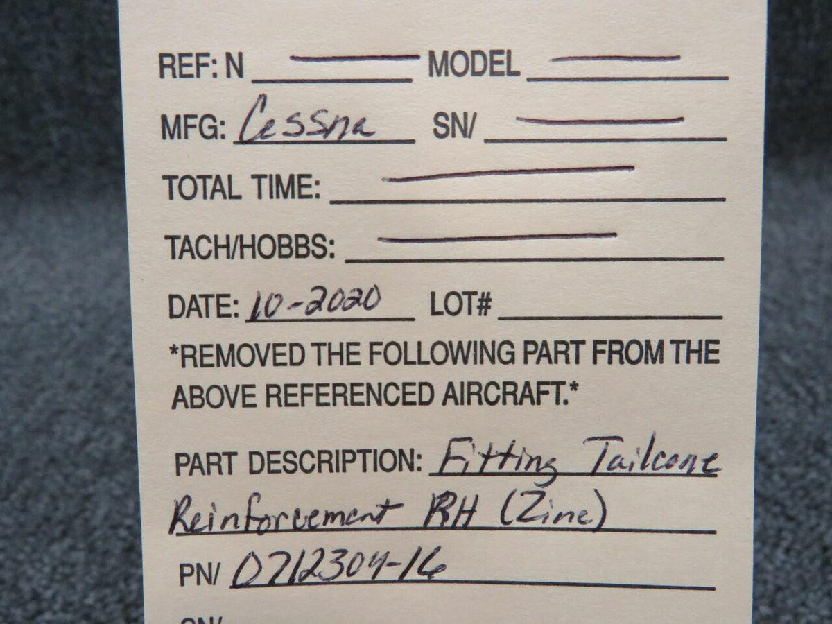 Cessna 0712304-16 Cessna A185F Fitting Tail Reinforcement RH Zinc