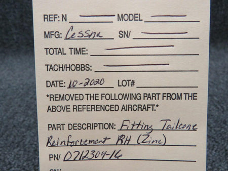 Cessna 0712304-16 Cessna A185F Fitting Tail Reinforcement RH Zinc