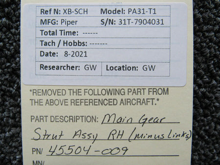 Piper 45504-009 Piper PA-31T Cheyenne Strut Assy Main Gear RH