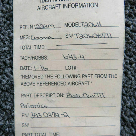 Cessna 3930372-2 Cessna T206H Plate Nav III Avionics