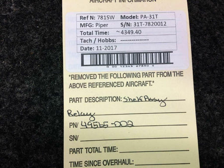 Piper 49565-002 Piper PA-31T Cheyenne Shelf Assy Relay