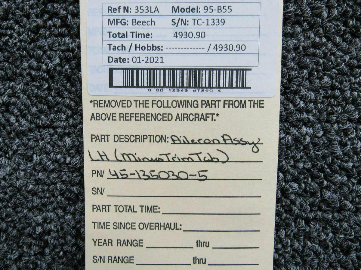 Beechcraft 45-135030-5 Beech 95-B55 Aileron Assy LH