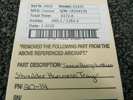 Cessna 20-14 Cessna A185F Texas Aeroplastics Shoulder Harness Tray