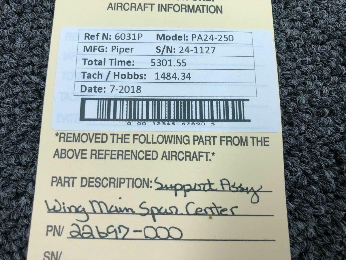 Piper 22697-000 Piper PA24-250 Support Assy Main Spar Center