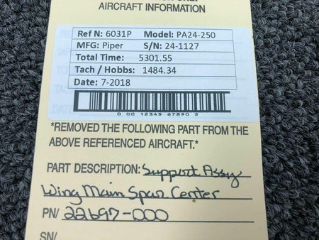 Piper 22697-000 Piper PA24-250 Support Assy Main Spar Center