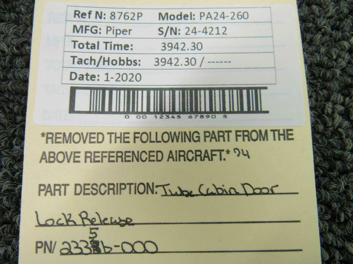 Piper 23356-000 Piper PA24-260 Tube Assy Door Lock Release
