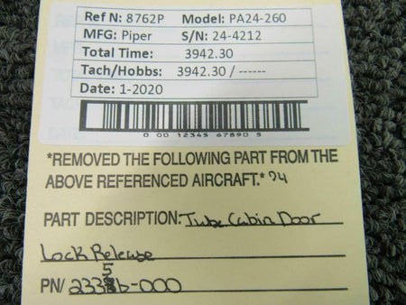 Piper 23356-000 Piper PA24-260 Tube Assy Door Lock Release