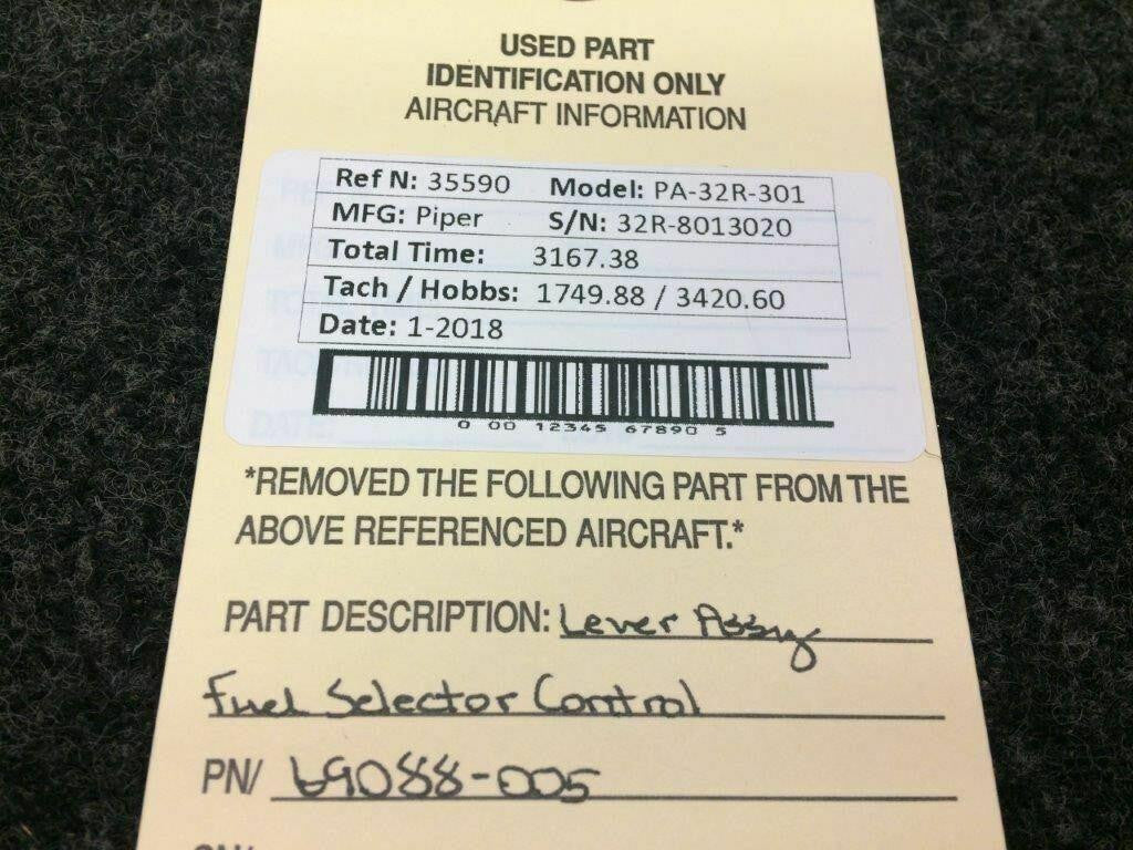 Piper 69088-005 Piper PA-32R-301 Lever Assy Fuel Selector Control