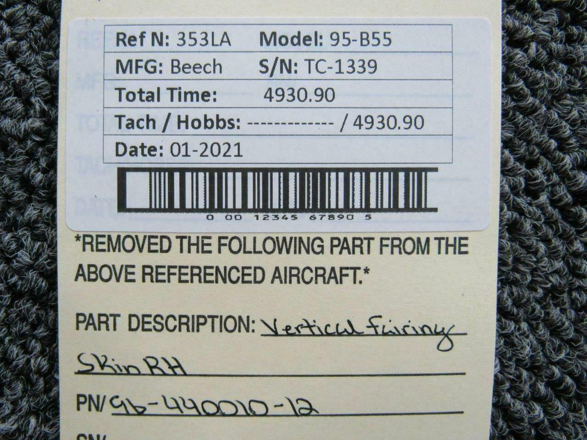 96-440010-12 Beech 95-B55 Vertical Fairing Skin RH BAS Part Sales | Airplane Parts