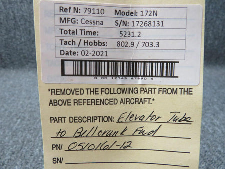 Cessna 0510161-12 Cessna 172 Elevator Tube To Bellcrank Forward