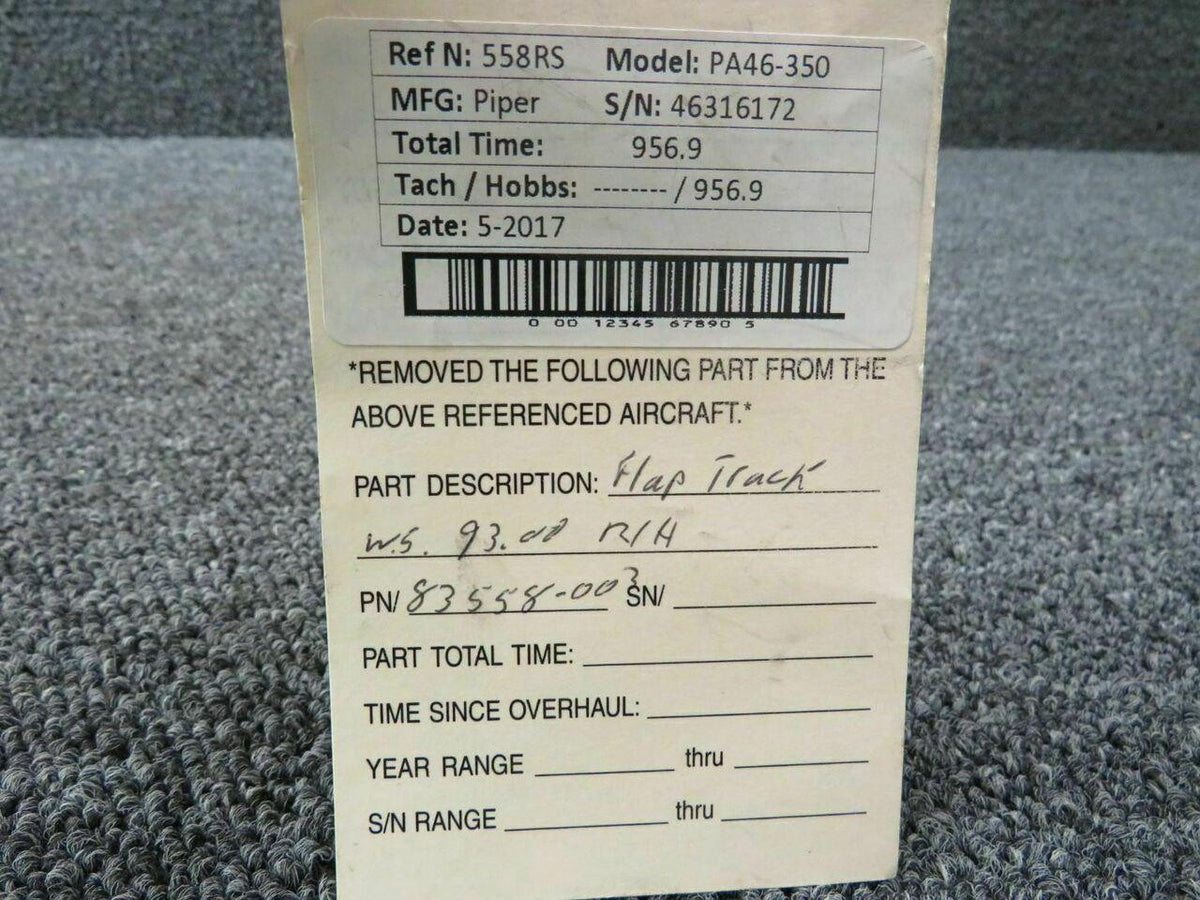 Piper PA46-350 Flap Track RH STA 93.00P/N 83558-003