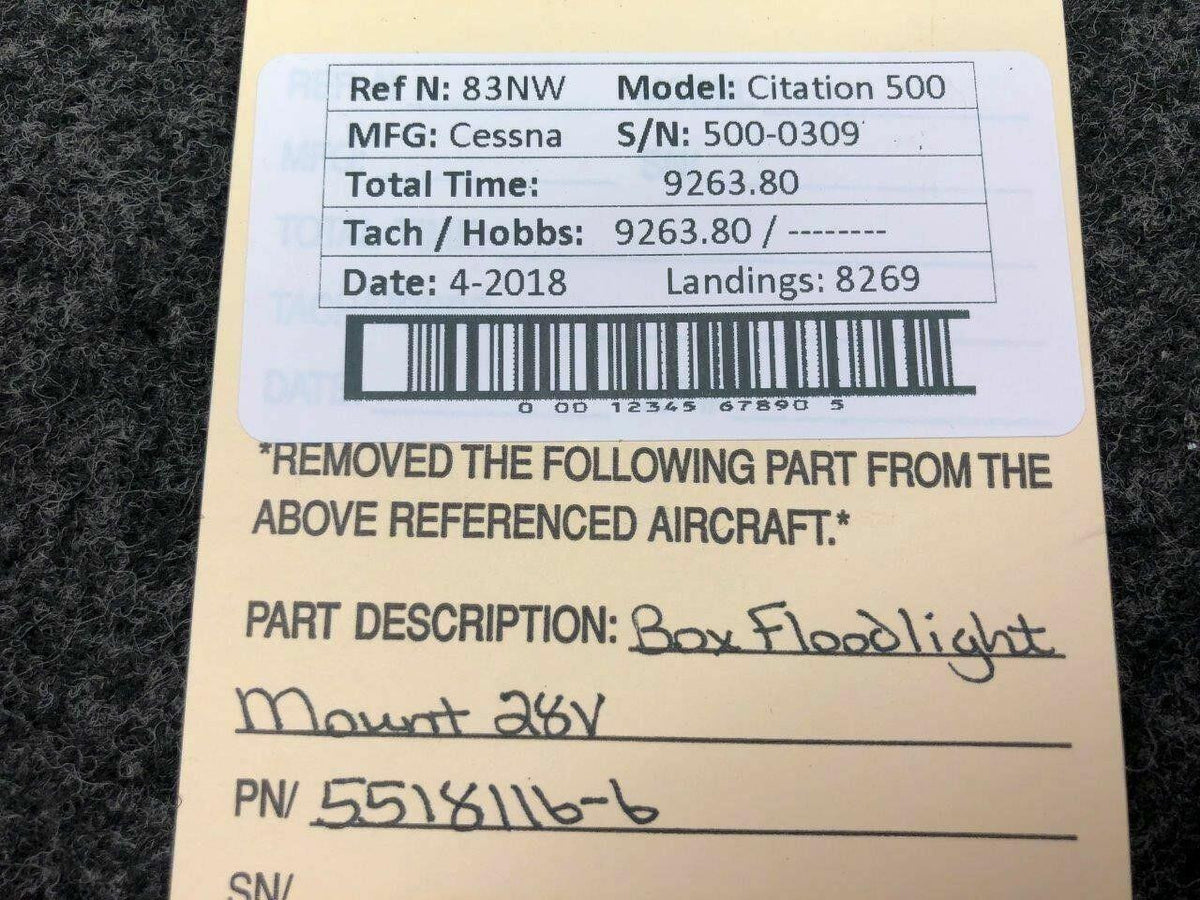 Cessna 5518116-6 Cessna Citation 500 Box Floodlight Mount Volts 28