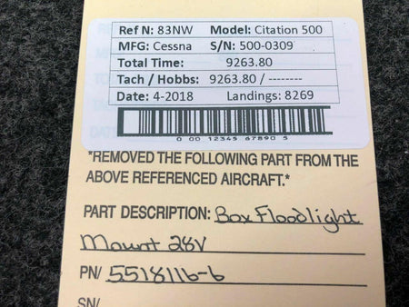Cessna 5518116-6 Cessna Citation 500 Box Floodlight Mount Volts 28
