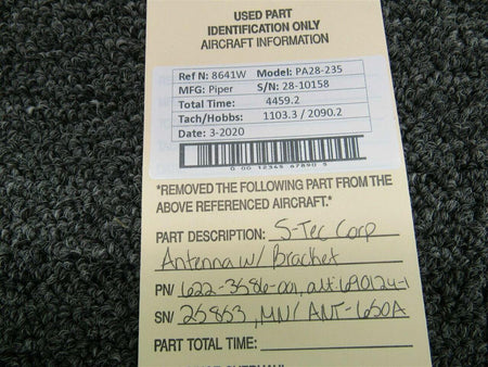 S-Tec Corp 622-3586-001 Piper PA28-235 S-Tec Corp ANT-650A Antenna w/ Bracket