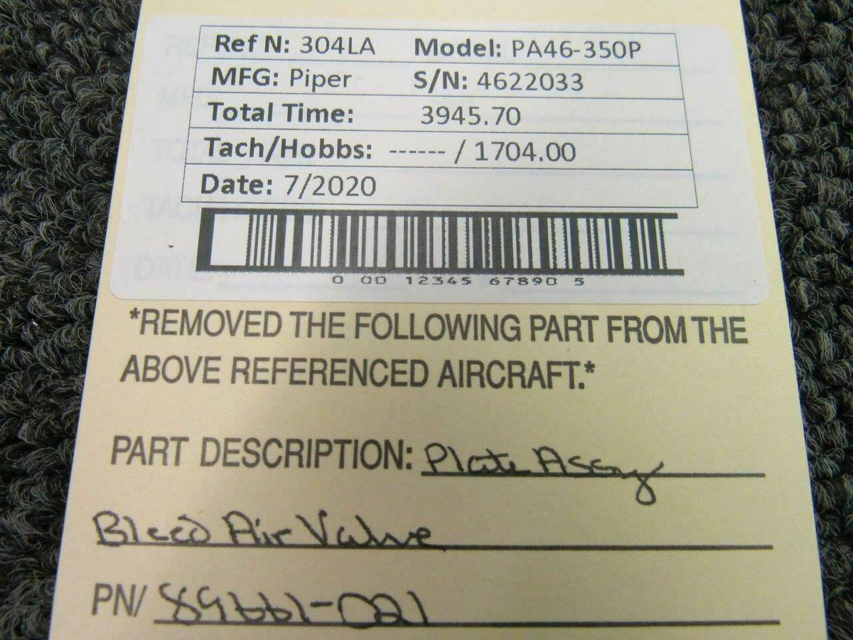 89661-021 Piper PA46-350P Plate Assy Bleed Air Valve BAS Part Sales | Airplane Parts