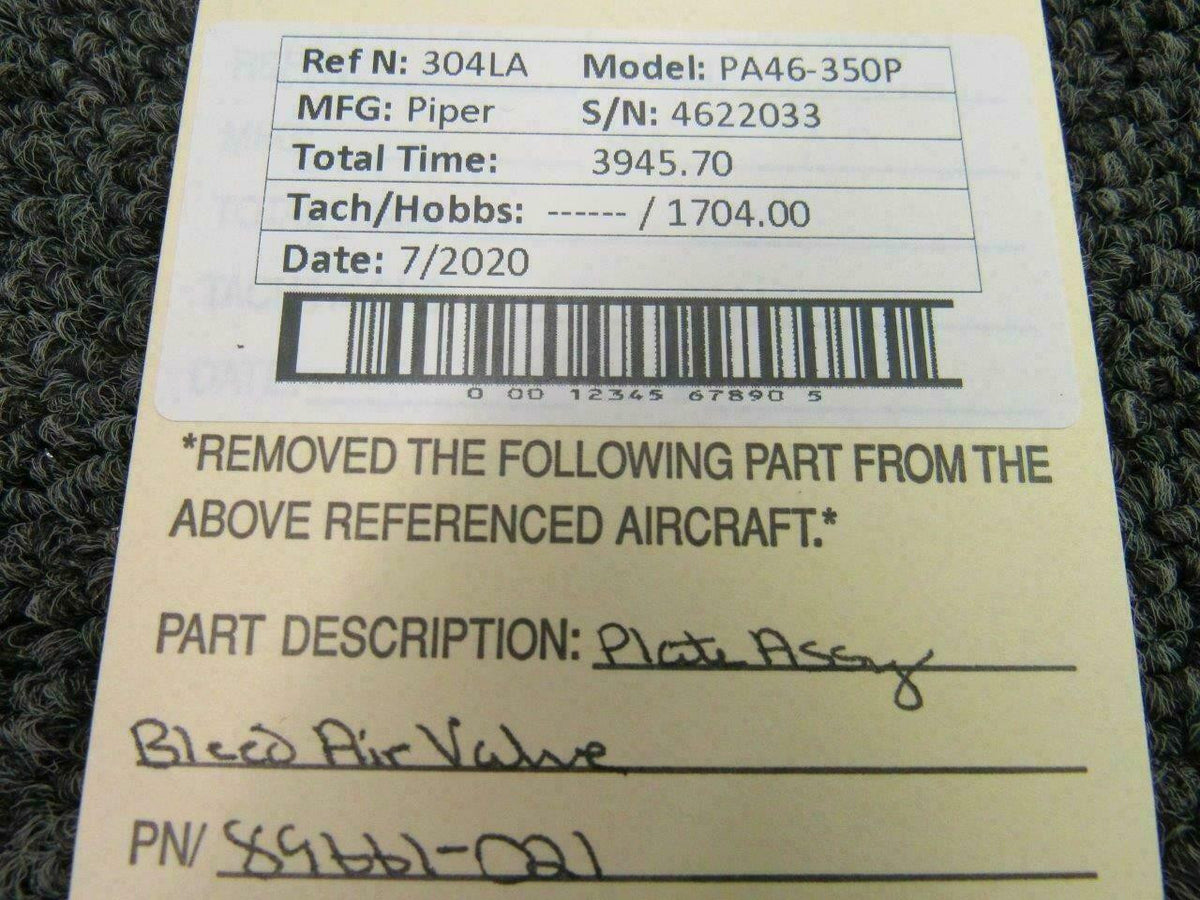 Piper 89661-021 Piper PA46-350P Plate Assy Bleed Air Valve