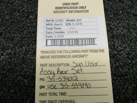 Beechcraft 35-534012 USE 35-534090 Beech B35 Sun Visor Set Aft