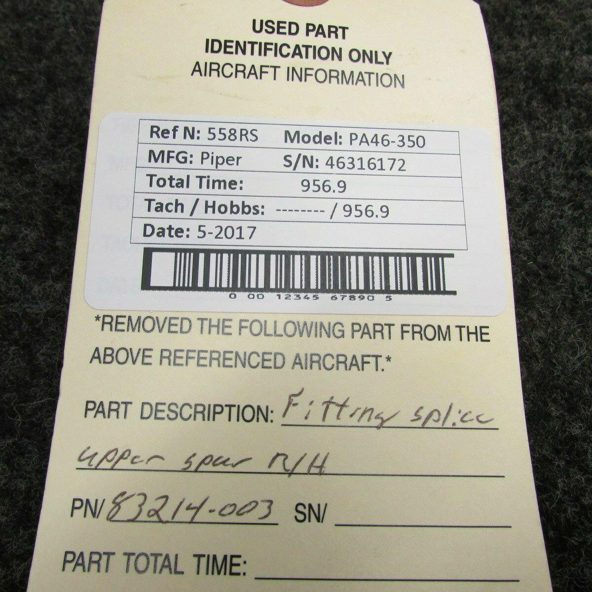 83214-003 Piper PA46-350 Fitting Splice Upper Spar RH BAS Part Sales | Airplane Parts