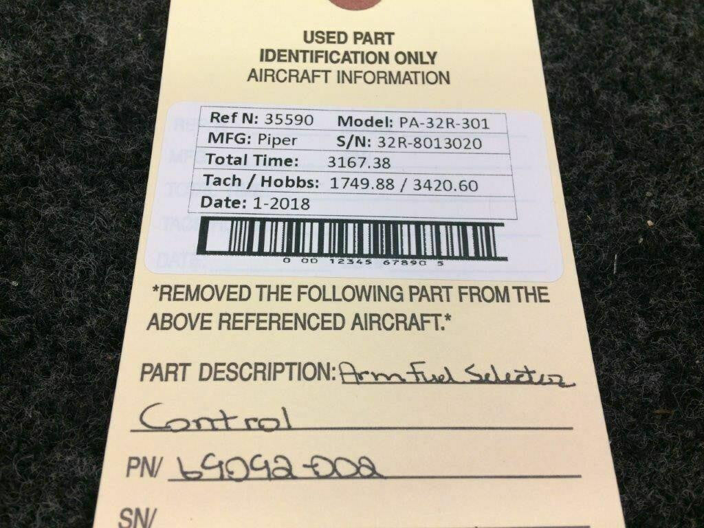 Piper 69092-002 Piper PA-32R-301 Arm Fuel Selector Control