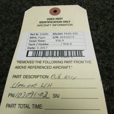 Piper PA46-350 Rib Assy Closeout LHP/N 103091-002