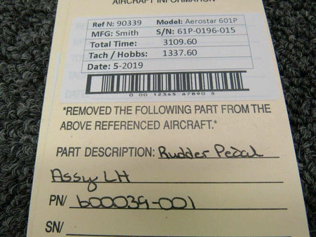 Aerostar 600039-001 Aerostar 601P Rudder Pedal Assembly LH