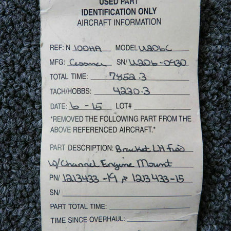 Cessna 1213433-19 / 1213433-15 Cessna U206C Bracket LH Forward W/ Channel Engine Mount