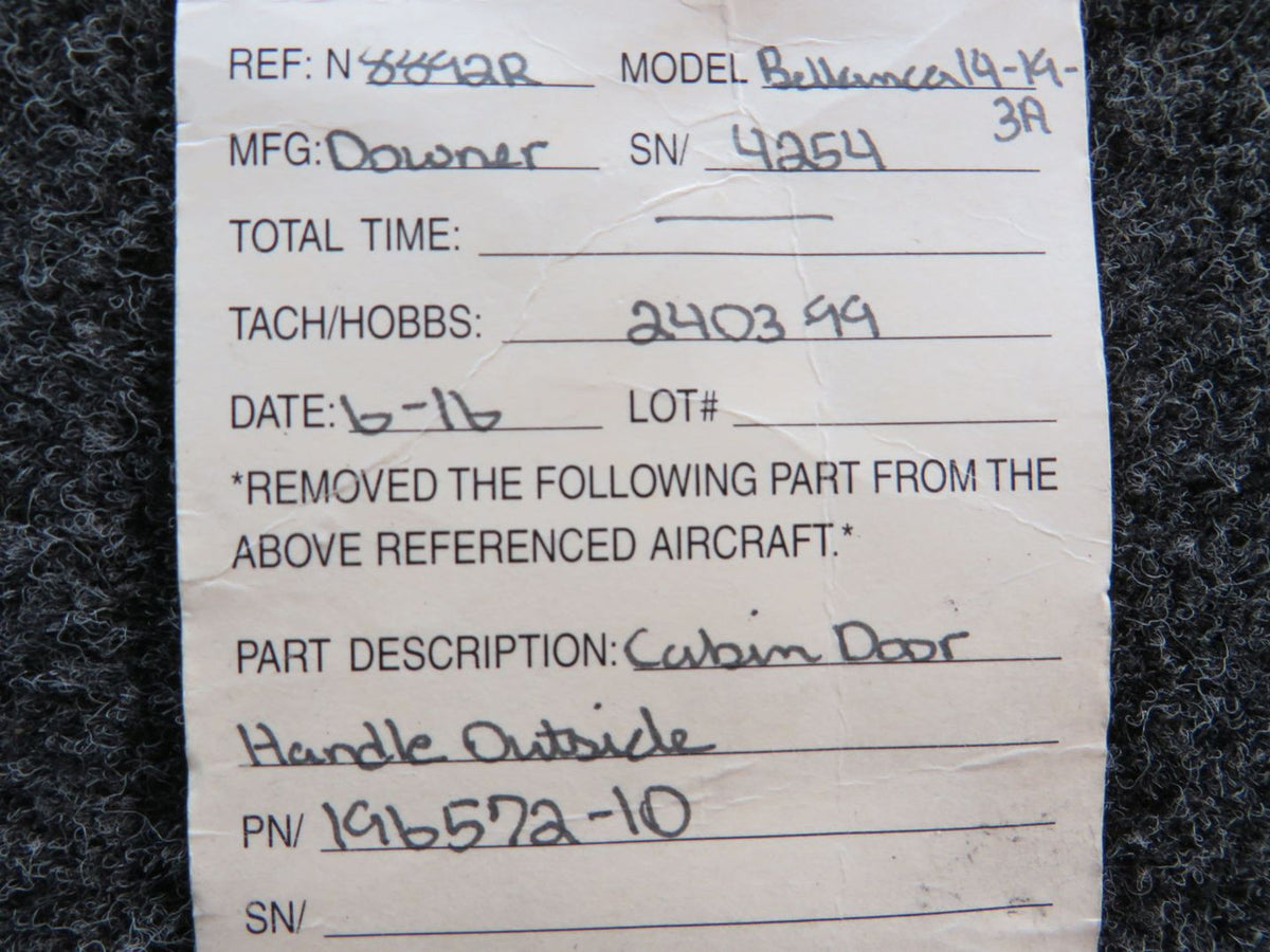 196572-10 Bellanca 14-19-3A Outside Cabin Door Handle BAS Part Sales | Airplane Parts
