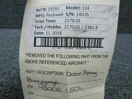 Rockwell 43005-501 Rockwell 114 Door Assy Baggage