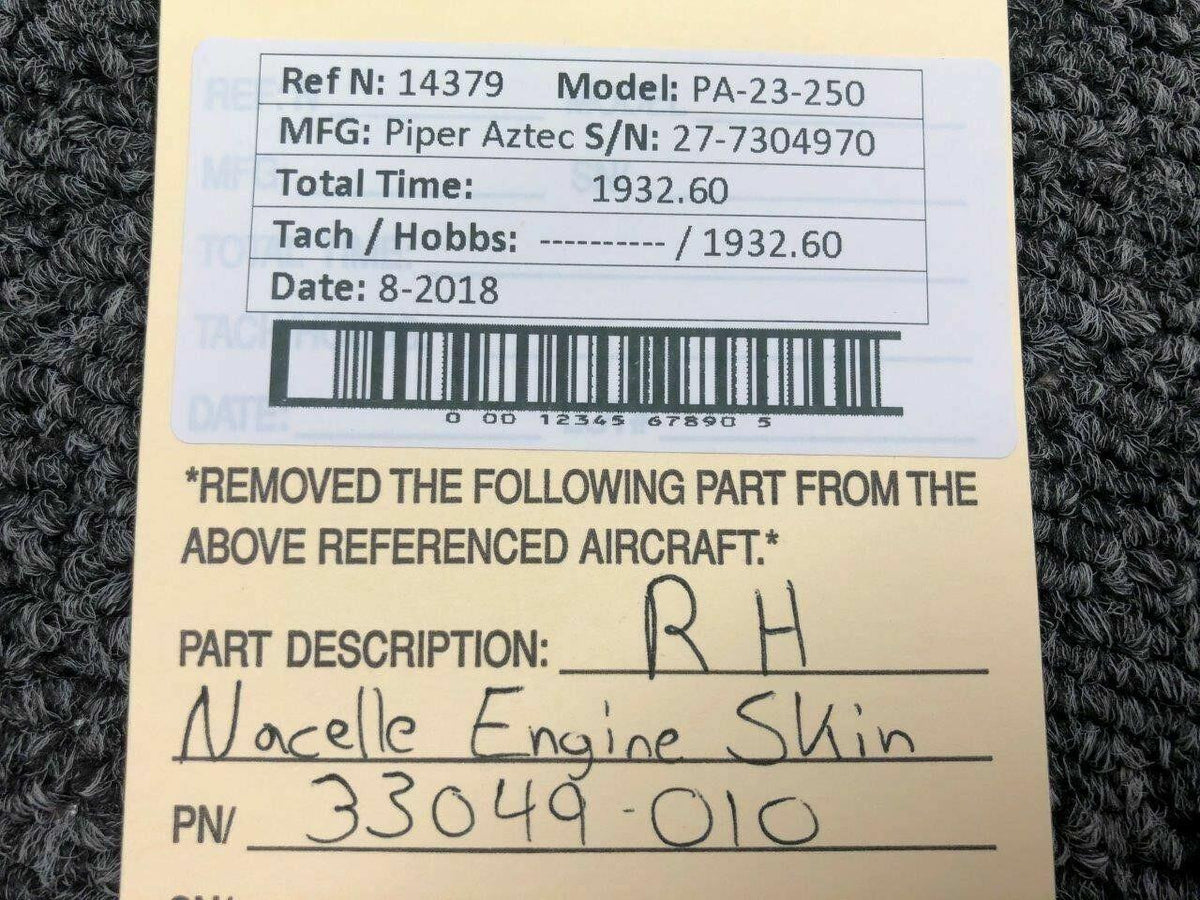 Piper 33049-010 Piper PA23-250 Aztec Nacelle Engine Skin RH