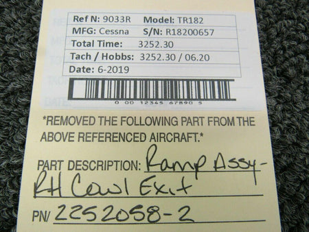 Cessna 2252058-2 Cessna TR182 RH Cowl Exit Ramp Assy