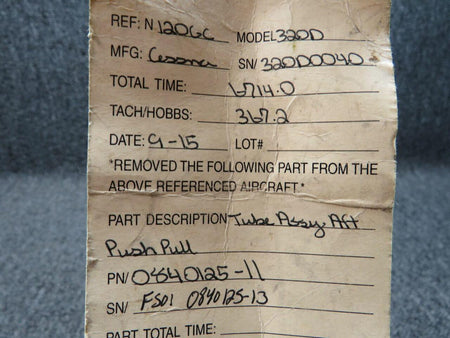 0840125-11 Cessna 320D Tube Assy Aft Push Pull BAS Part Sales | Airplane Parts