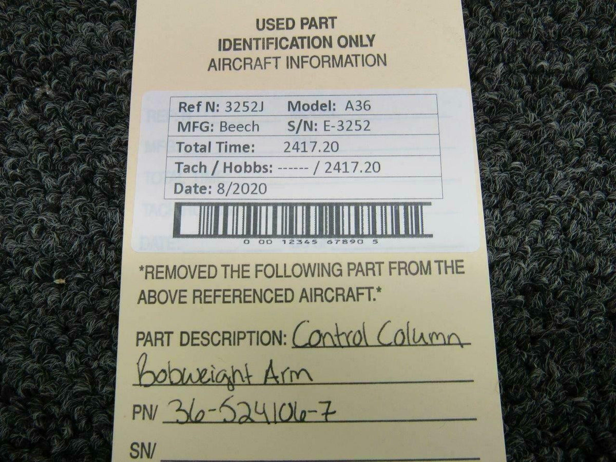 Beechcraft 36-524106-7 Beech A36 Control Column Bobweight Arm