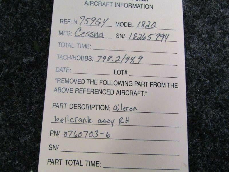 Cessna 182Q Bellcrank Assy Aileron RHP/N 0760703-6 RM